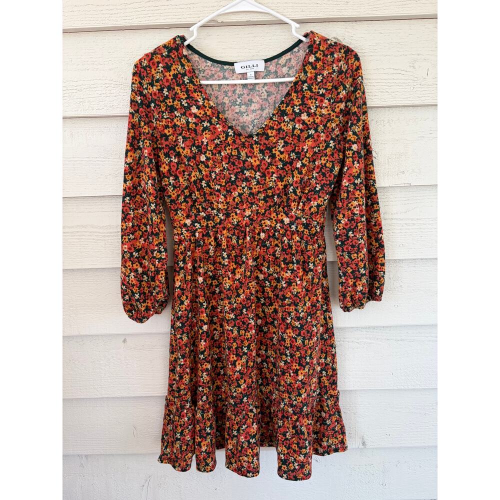 Gilli Floral Long Sleeve Mini Dress Size Small Fall Colors Boho - Picture 2 of 8